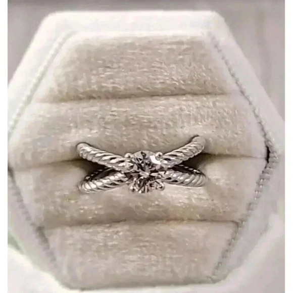 David Yurman Platinum Crossover Cable 1.00ct GIA Round Diamond Engagement Ring - Picture 10 of 12